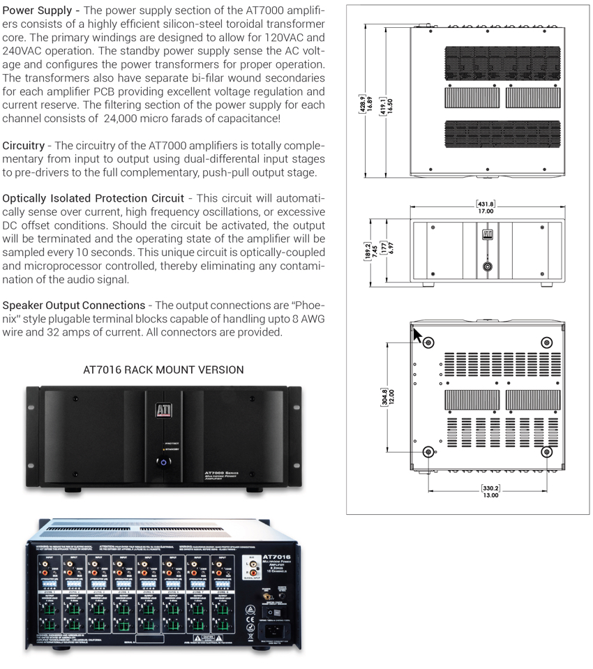 ATI 7010 Series - AT7012 and AT7016 Distribution Multi-Channel 12 and 16 Zone Power Amplifiers